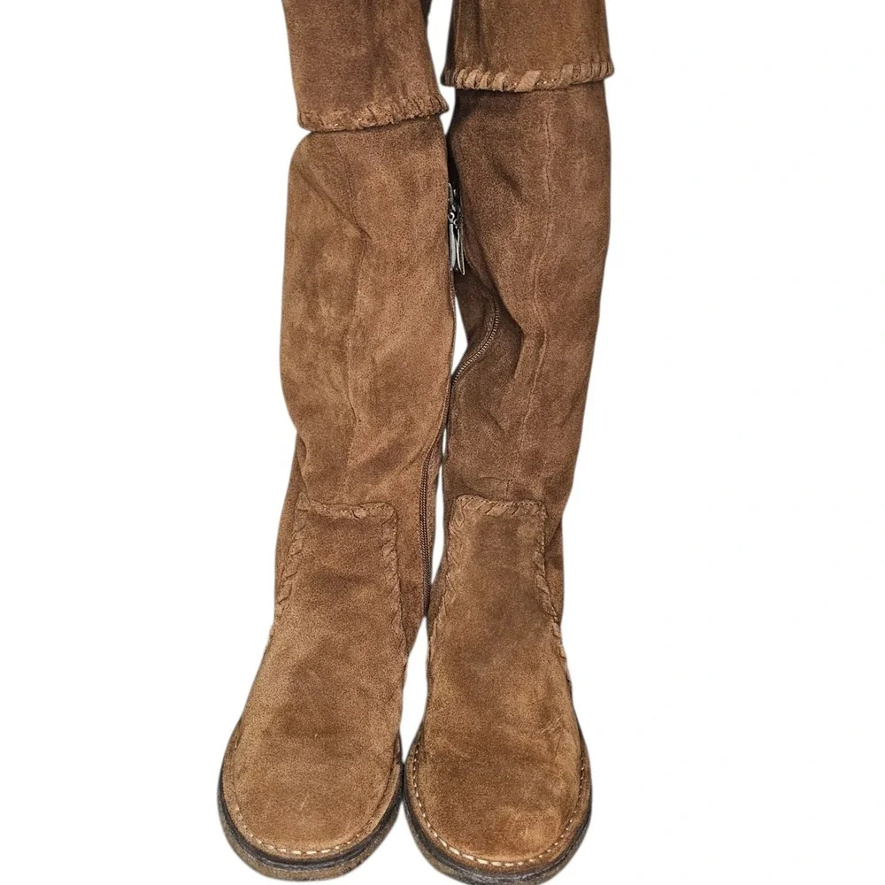 Johnston Murphy Suede Knee High Boots Womens 8 Tan Riding Leather Pull On